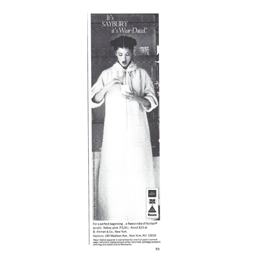 Saybury Yellow Wear Dated Fleece Robe Acrilan Acrylic Print AD 1970s
